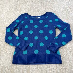 SO Cotton Polka Dot Knit Sweater L Blue